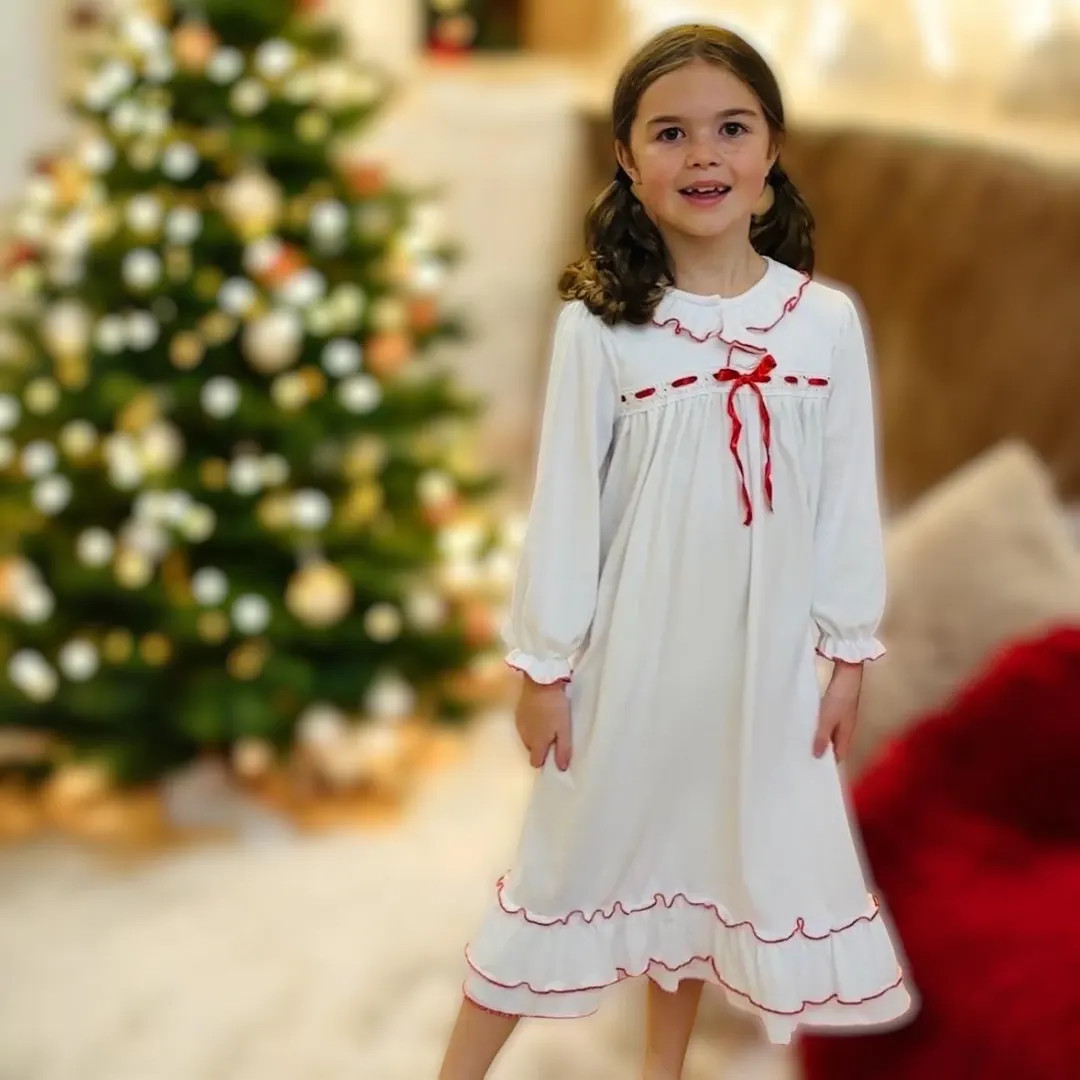 Clara Nutcracker Christmas Dress With Red Ribbon - Soft Knit Cotton Fabric, Santa, Heirloom, Vint... | Etsy (US)