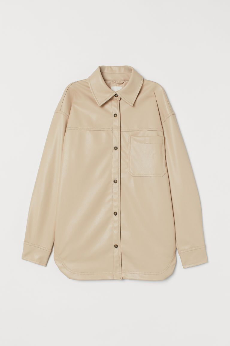 Shirt jacket in faux leather. Collar, buttons at front, and a yoke. Open chest pocket, concealed ... | H&M (US + CA)
