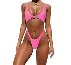 Tainehs Womens Sexy One Piece Bikini Swimsuits High Cut Cheeky Swimwear Thong Bottoms Bathing Swi... | Amazon (US)