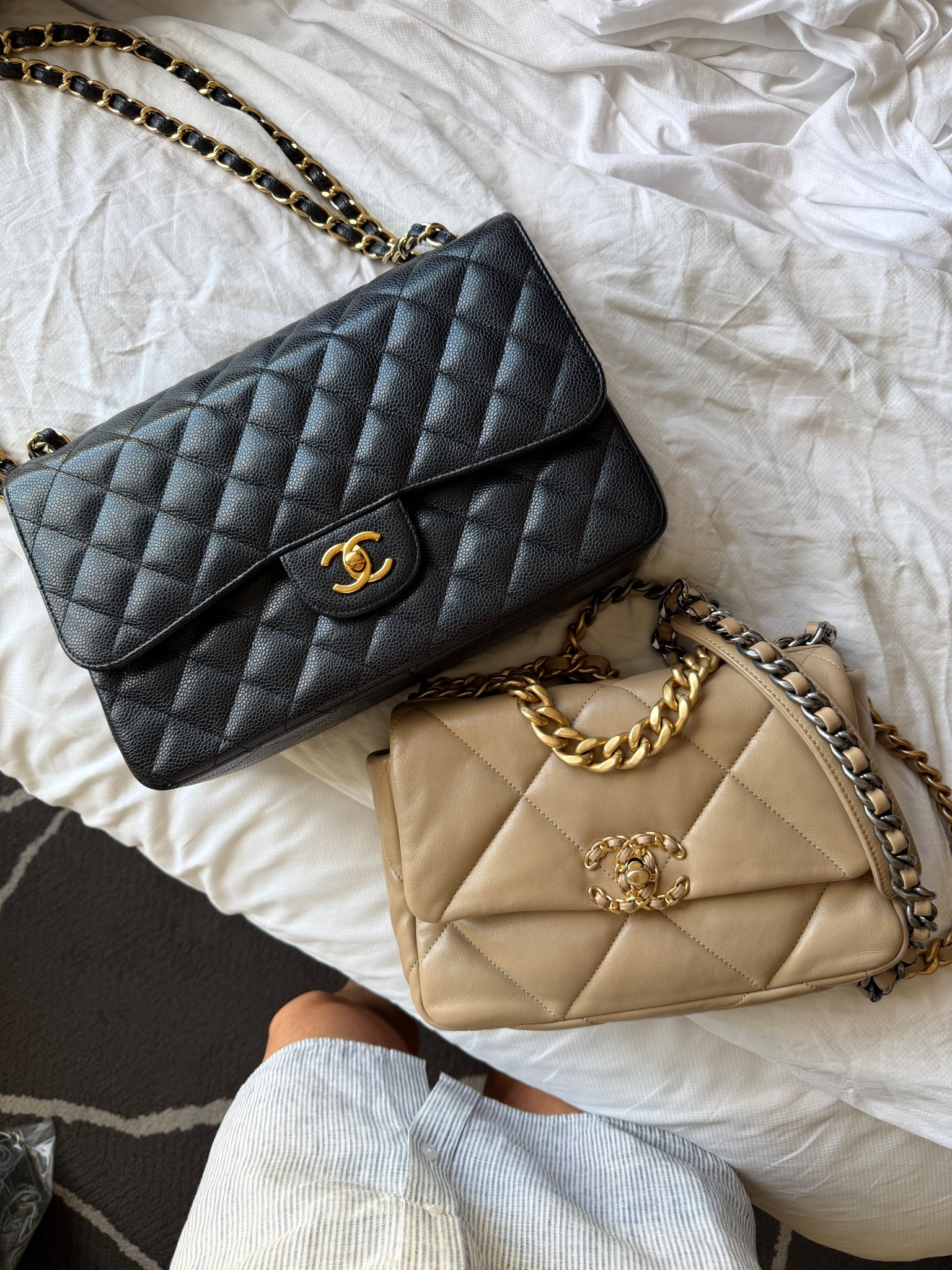 Two of my most used and favorite bags from @Fashionphile 😍😍 Chanel 19 Beige and Classic Flap in black! I always find the best luxury resale and can trust everything because it’s all authenticated and they’ve been in the game for decades!! #fashionphilepartner #fashionphilefinds 

#LTKootd #LTKSeasonal #LTKTall