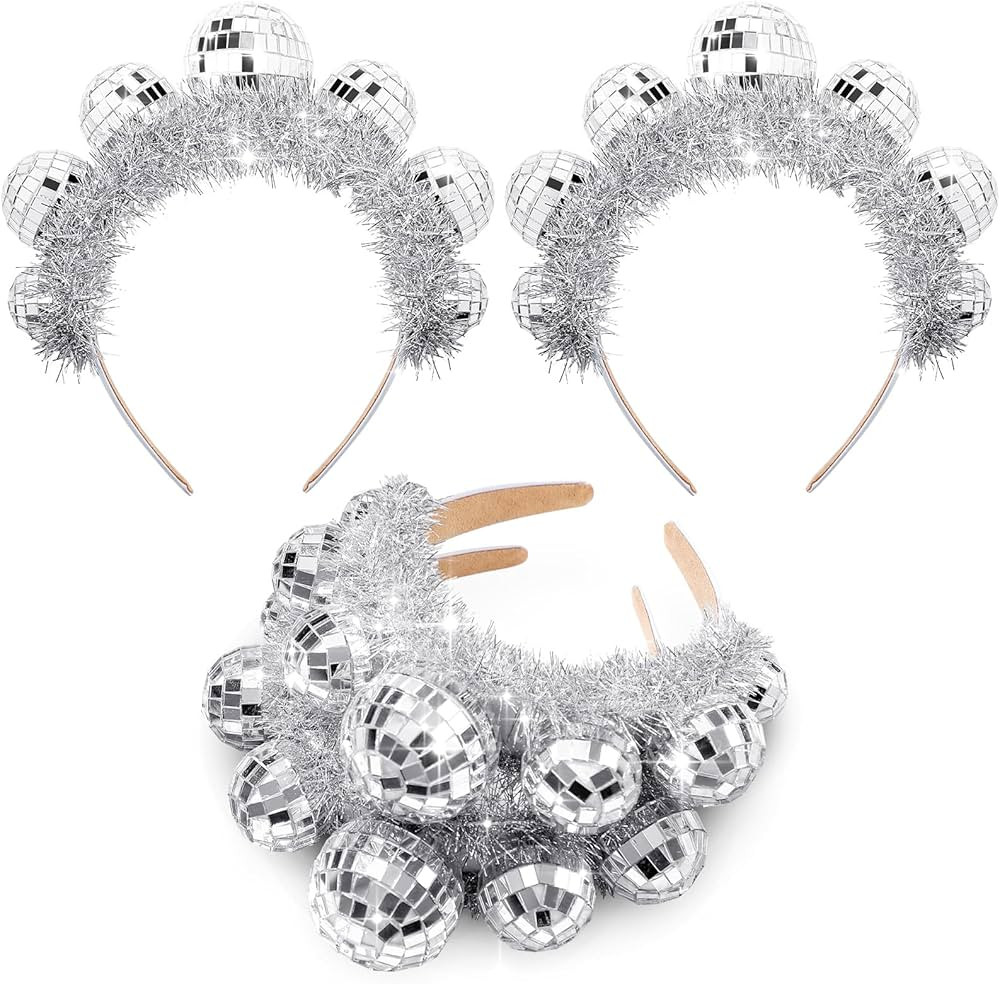 Zeyune Disco Ball Headbands Silver Disco Costume Headpieces 70s Vintage Headbands for Women Birth... | Amazon (US)