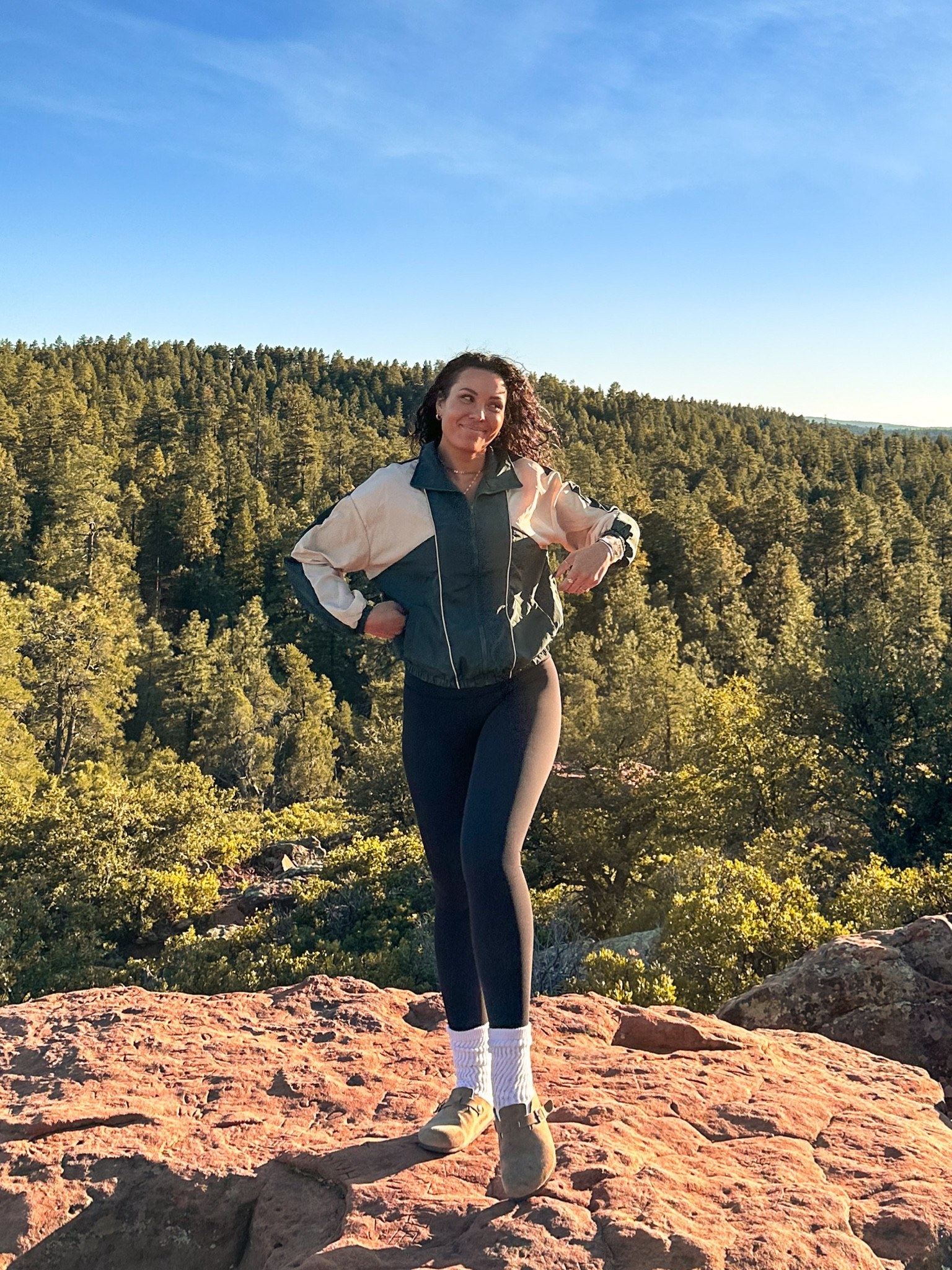 Loving my part-time granola girl life 🤎🧦 windbreaker jacket , hiking outfit , Arizona hiking , fall hiking outfit , easy fall outfit , leggings outfit 

#LTKU #LTKfindsunder50 #LTKSeasonal