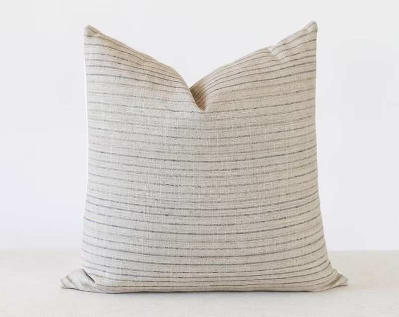 Tan Throw Pillow, Grey Striped Pillow, Neutral Pillow Covers, Farmhouse Pillow Covers 18x18, Lumb... | Etsy (US)