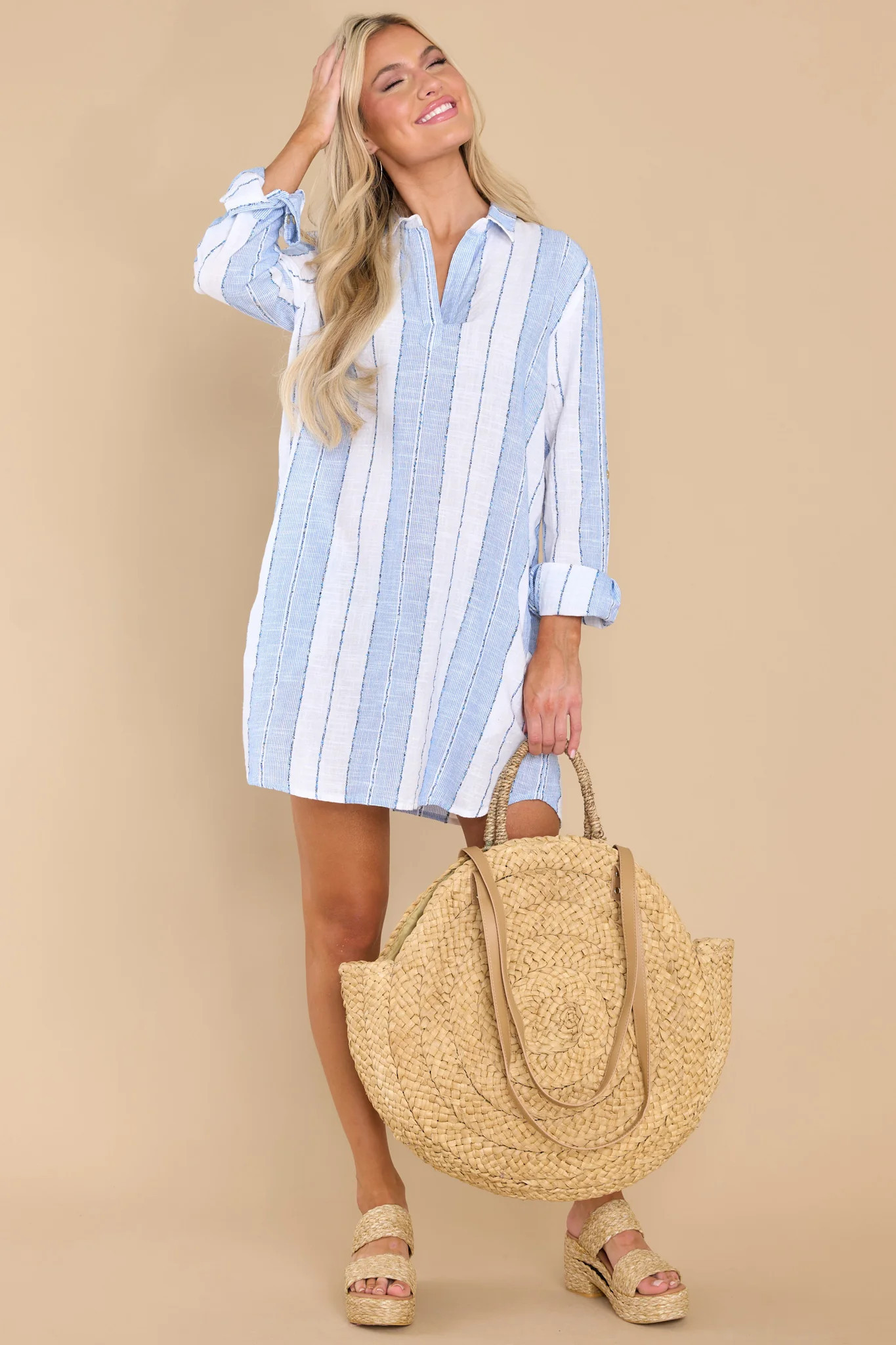 Clear Water Blue Stripe Dress | Red Dress 