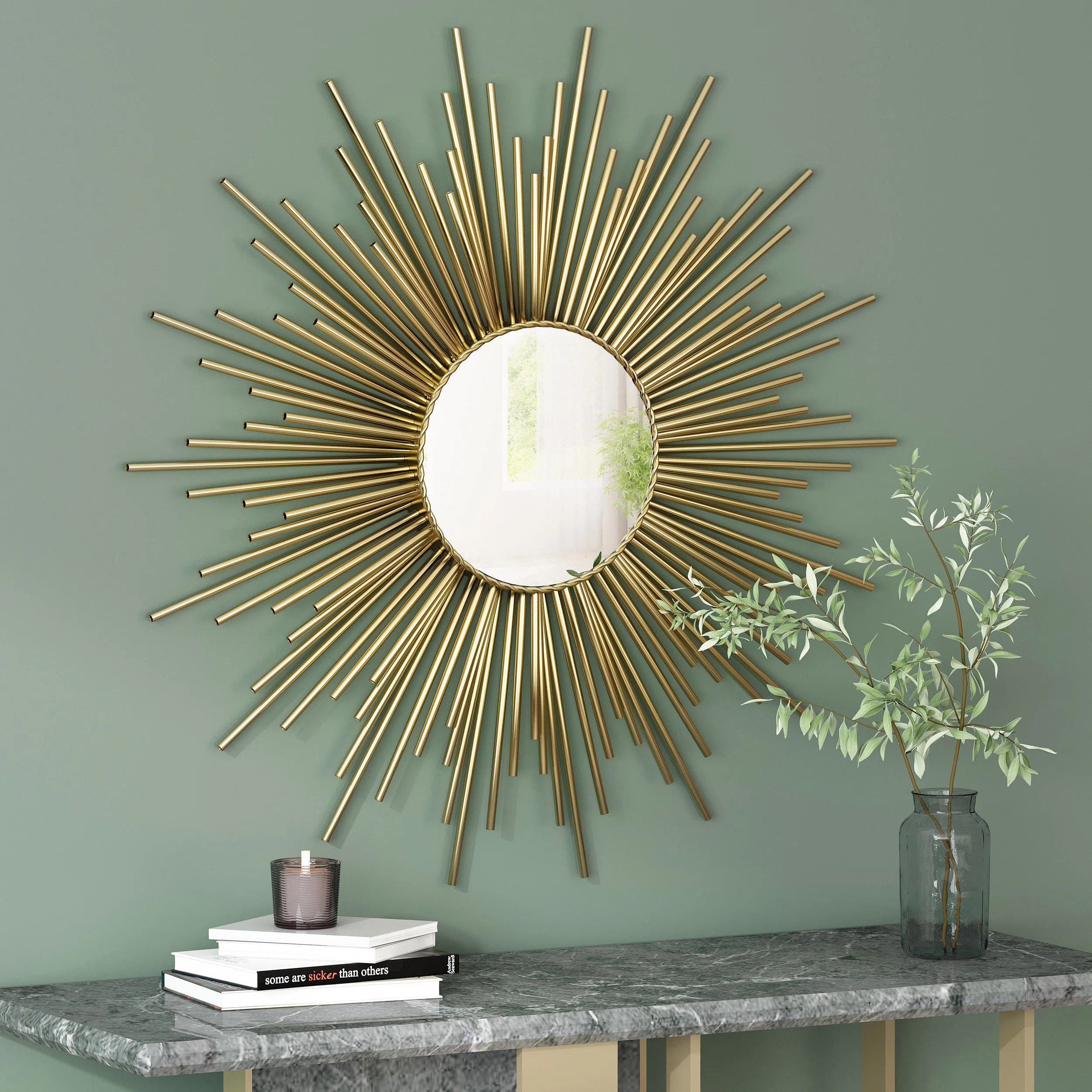 Everly Quinn Wallner Sunburst Metal Framed Wall Mounted Accent Mirror in Gold & Reviews | Wayfair | Wayfair North America