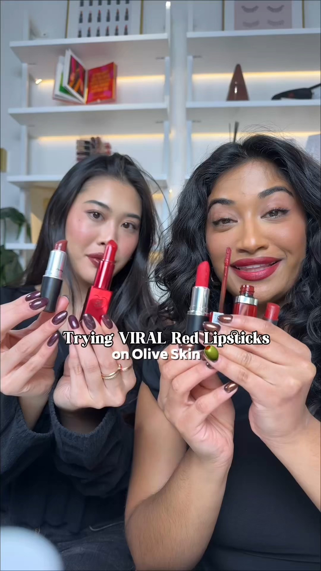 We are testing out the VIRAL red lipsticks to see if it works on both of our olive skin 👀🫒

#LTKHoliday #LTKU #LTKBeauty