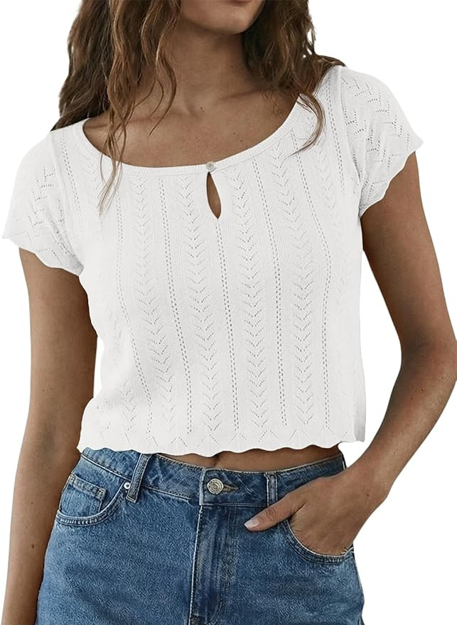 Fisoew Womens Y2K Crop Tops Short Sleeve Scoop Neck Coquette T Shirt Casual Summer Pullover Sweat... | Amazon (US)