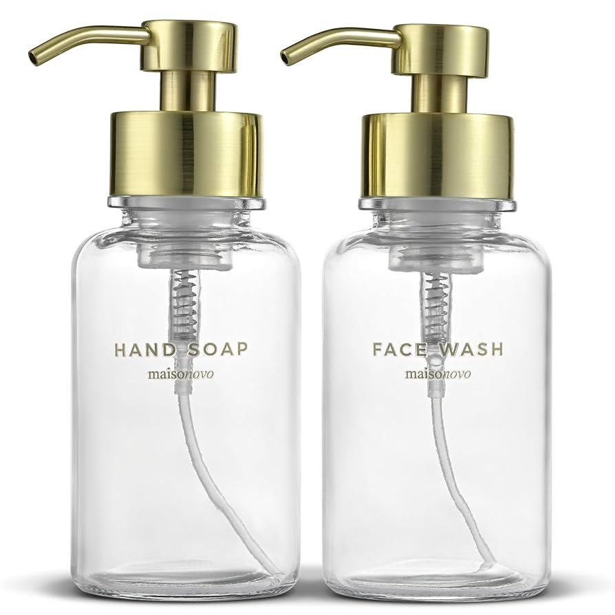 MaisoNovo Glass Foaming Soap Dispenser | Clear Glass Gold Pumps x 2 | Amazon (US)