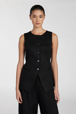 ALESSIA BLACK LINEN VEST | DISSH