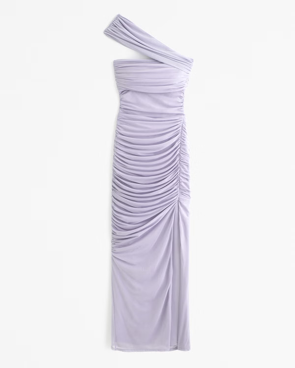 Mesh Asymmetrical Off-The-Shoulder Draped Gown | Abercrombie & Fitch (US)