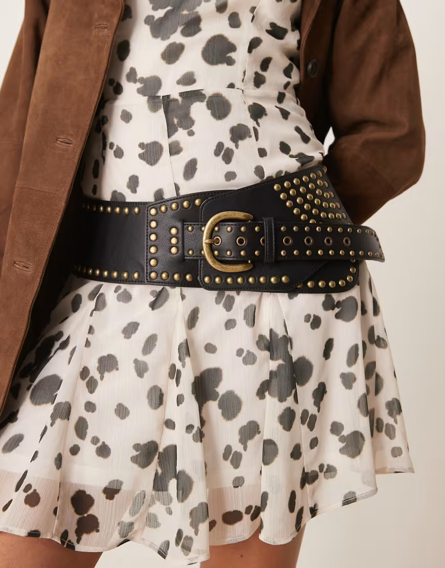ASOS DESIGN low waist wide belt with stud in black | ASOS (Global)