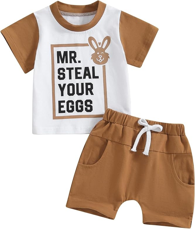 Hnyenmcko Toddler Baby Boy Easter Outfits Bunny Letter Print Short Sleeve T-Shirt and Casual Shor... | Amazon (US)