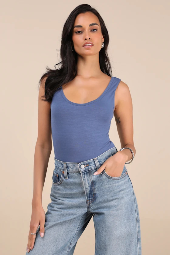 Unlimited Adventure Blue Sleeveless Scoop Neck Bodysuit | Lulus