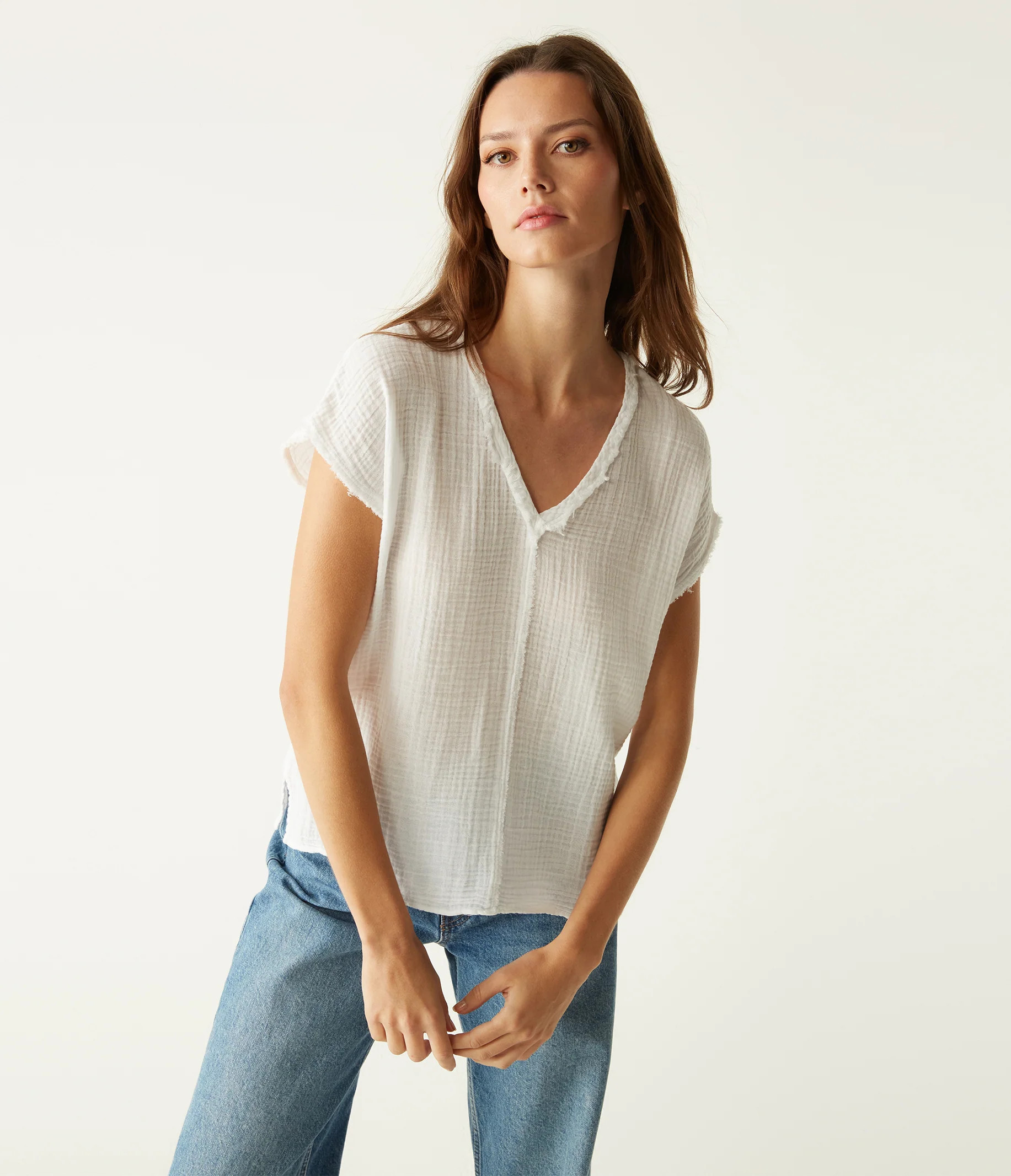 Draya Gauze V-Neck Top | MichaelStars.com