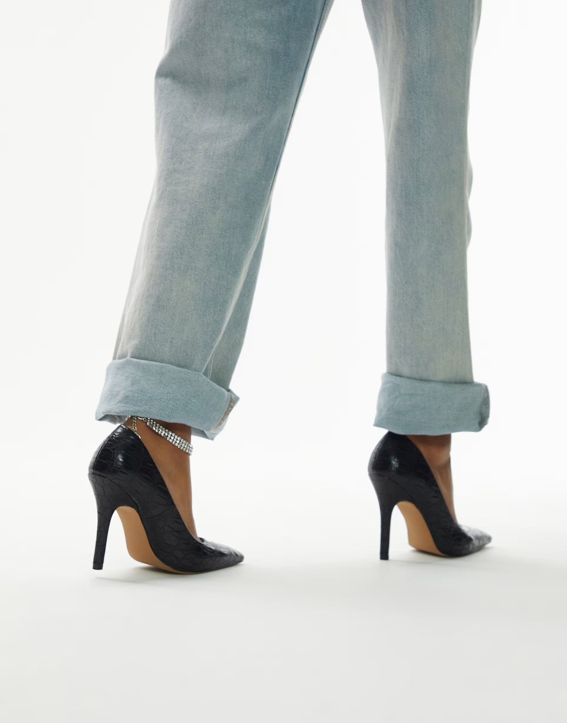 Topshop Effy heeled court shoe in black croc | ASOS (Global)