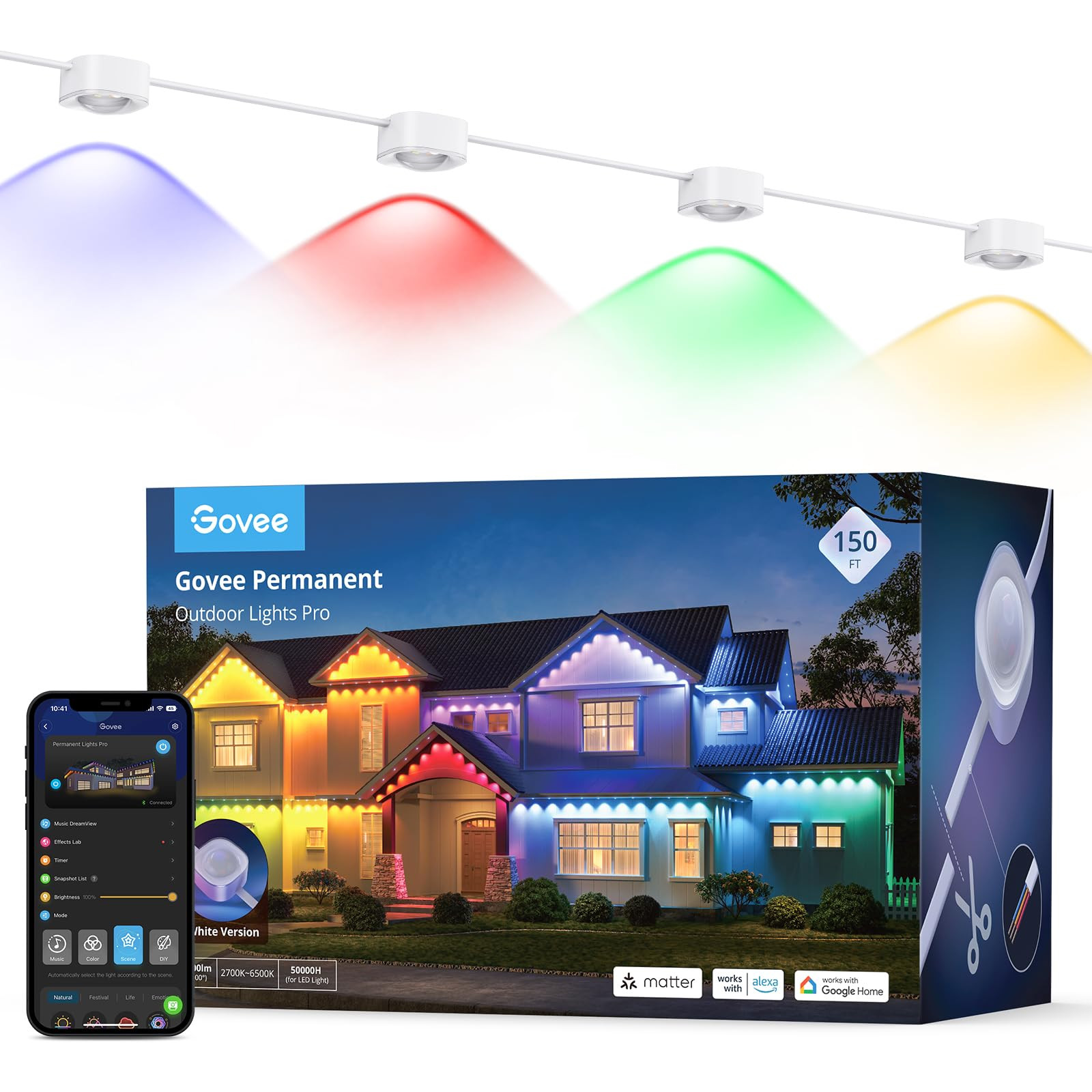 Govee Permanent Outdoor Lights Pro, 150ft with 90 RGBIC LED Lights for Daily and Accent Lighting,... | Amazon (US)