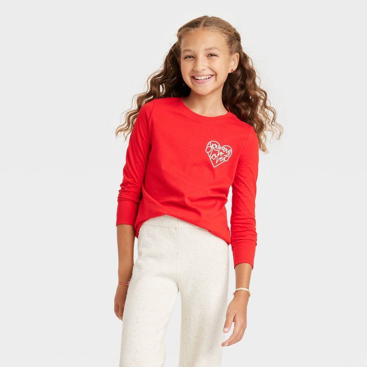 Girls' Valentine's Day 'So Loved' Long Sleeve Graphic T-Shirt - Cat & Jack™ Red | Target