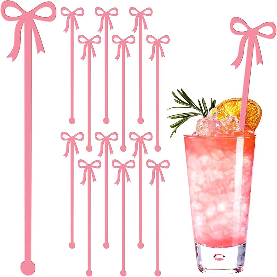 12PCS Pink Bow Drink Stirrers, Bow Cupcake Toppers/Acrylic Bowing Drink Stirs, Cupcake-Toppers Bo... | Amazon (US)