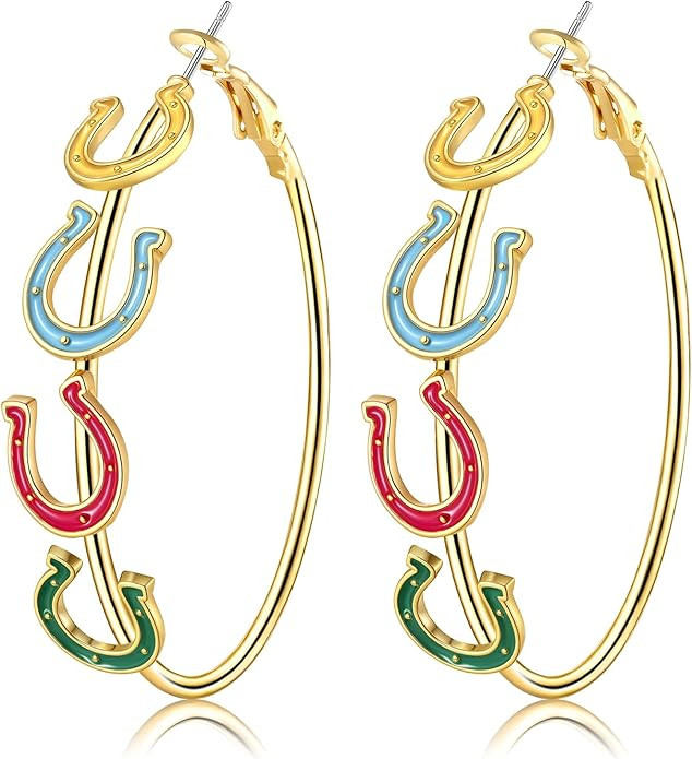 Kentucky Derby Earrings for Women Race Horse Riding Suit Horseshoe Hoop Earrings Kentucky Derby O... | Amazon (US)