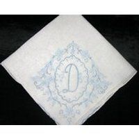 Monogram handkerchief wedding, bride initial hankie blue letter embroidery something old vintage | Etsy (US)