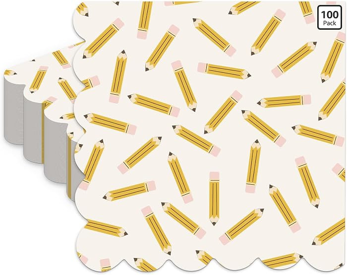 100 Pcs Back to School Paper Napkin Bulk Disposable Scalloped Pencil Napkin | Amazon (US)