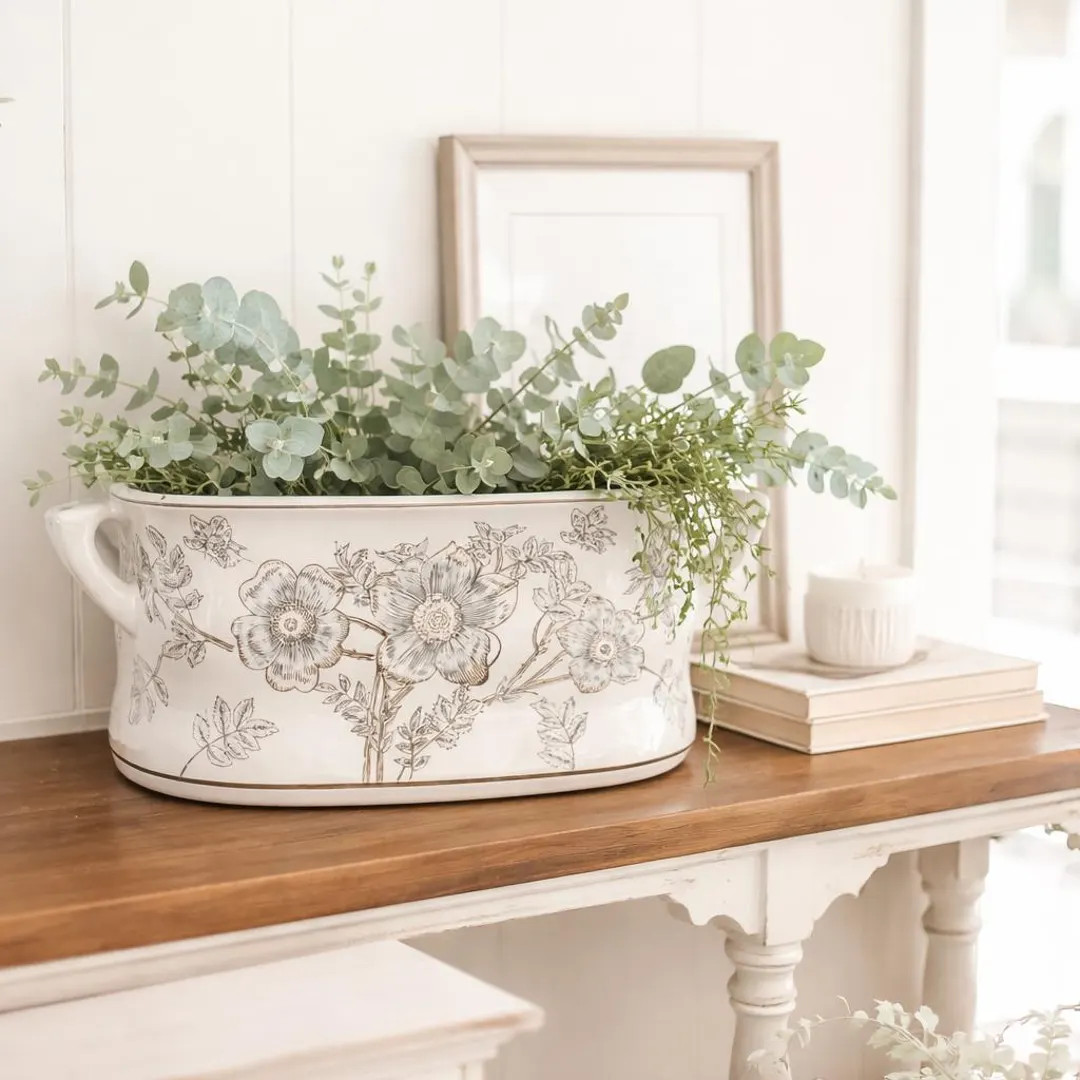 Chinoiserie Blue White Foot Bath Grand Millennial Orchid pot Foot Tub Centerpiece Planter Extra L... | Etsy (US)