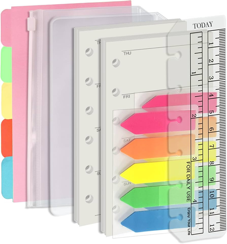 Harphia A7 6 Hole Binder Refill Value Set, 90 Sheets Weekly Plan Loose Leaf Paper with Sticker an... | Amazon (US)