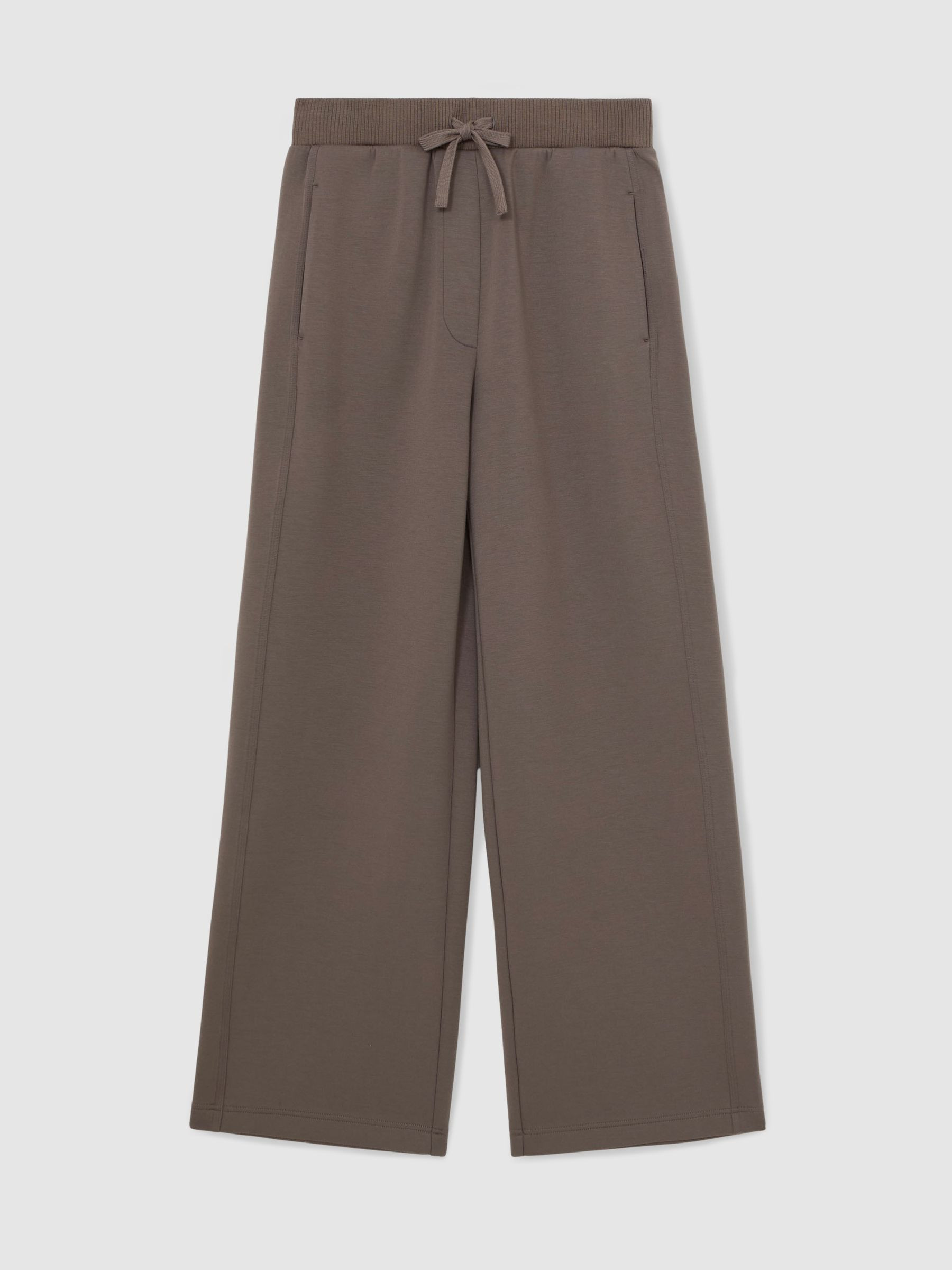 Reiss Premium Interlock Wide-Leg Joggers in Taupe Brown - REISS | Reiss UK