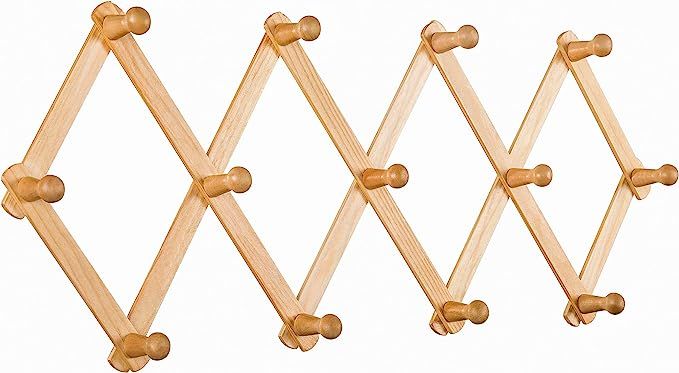 AITUFIY Wood Expandable Coat Rack Accordion Style-13 Pegs,Hooks for Hanging Clothes,Hat,Key,Neckt... | Amazon (US)