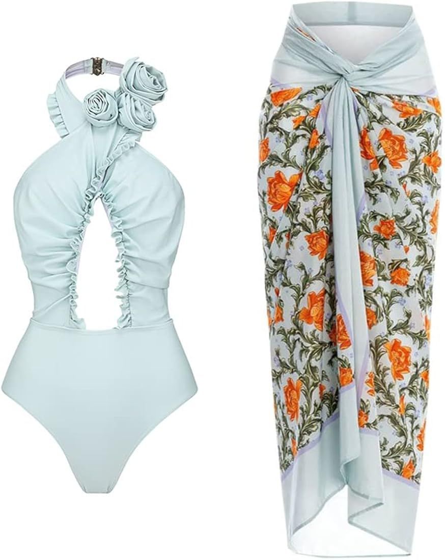 IBAKOM Three Pieces Swimsuits for Women with Matching Wrap Skirt Swim Top Tummy Control Bikin Bottom | Amazon (US)