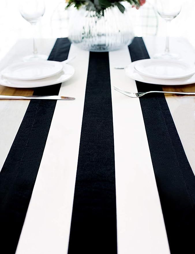 Letjolt Black and White Table Runner Black Striped Table Runner for Halloween Wedding Birthday Pa... | Amazon (US)