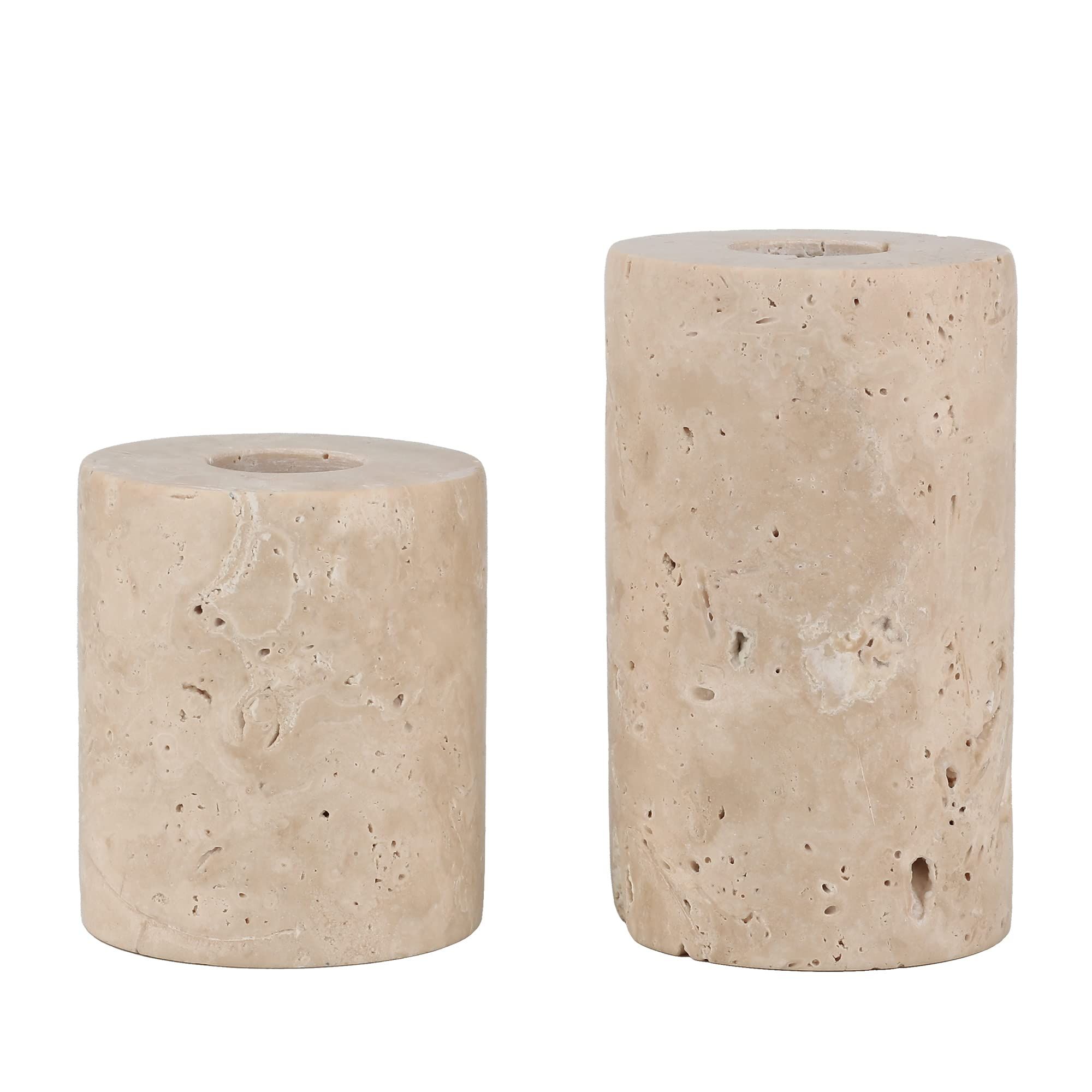 WORHE Candle Holders True Natural Marble Set of 2 Decorative Candlestick Holder for Home Dinning Par | Amazon (US)