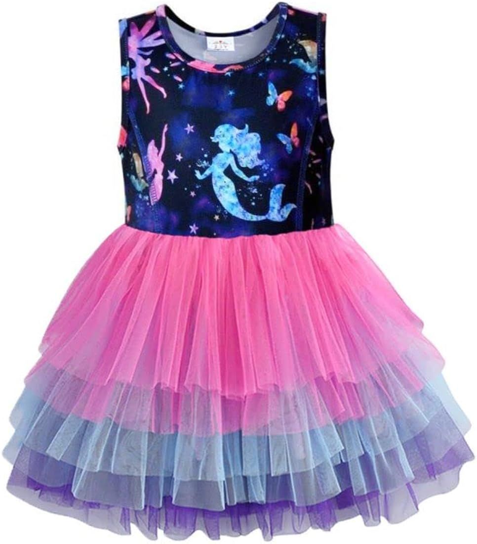 VIKITA Toddler Girls Dresses Summer Sleeveless Polyester Tutu Dresses for Girls 3-12 Years | Amazon (US)