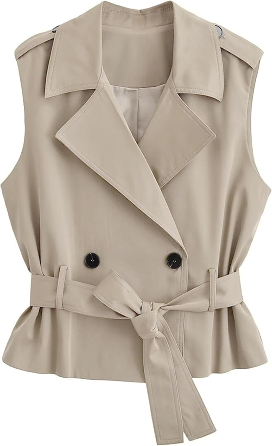Dqbeng Womens Trench Vest Sleeveless Double Breasted Belted Lightweight Jacket | Amazon (US)