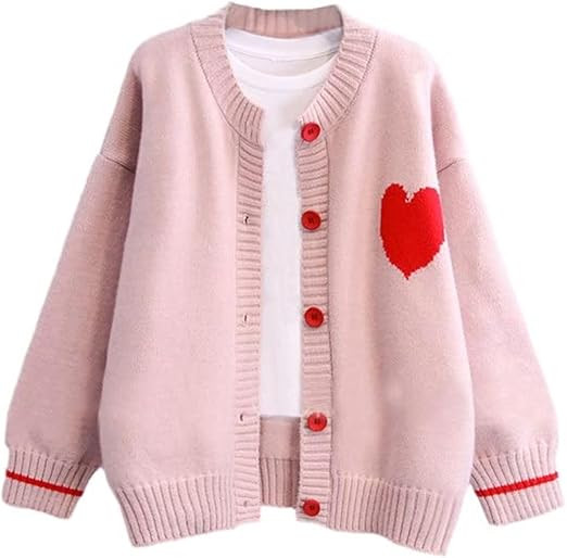 FindThy Women's Cute Cardigan Sweater Kawaii Love Heart Print Y2K Button Knitted Outerwear | Amazon (US)