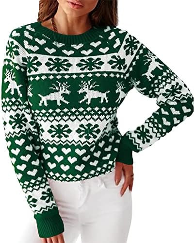 ZAFUL Women's Christmas Snowflake Reindeer Knitted Sweater Long Sleeve Crew Neck Heart Animal Pri... | Amazon (US)