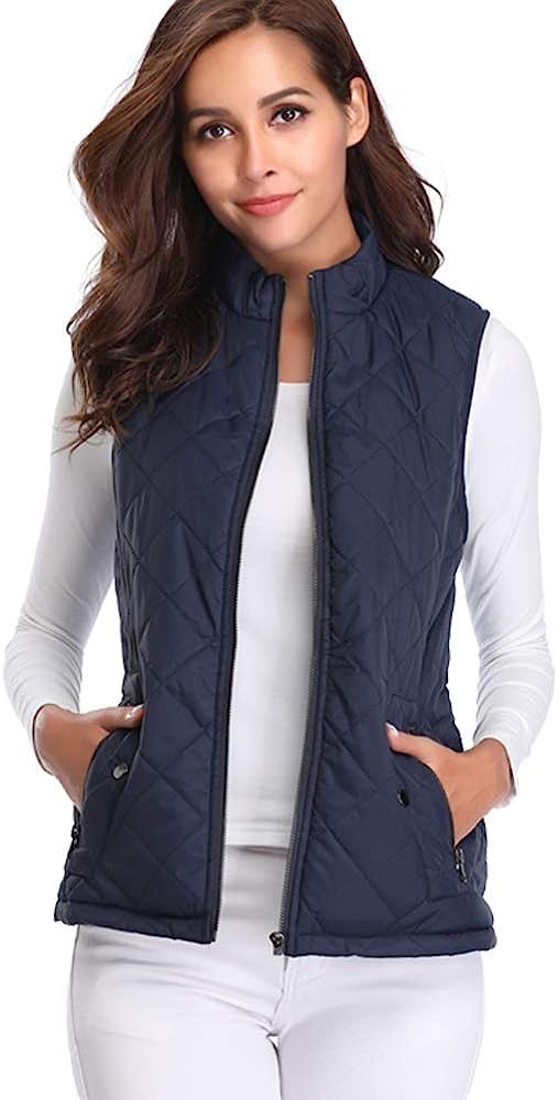 fuinloth Women's Padded Vest, Stand Collar Lightweight Zip Quilted Gilet | Amazon (US)