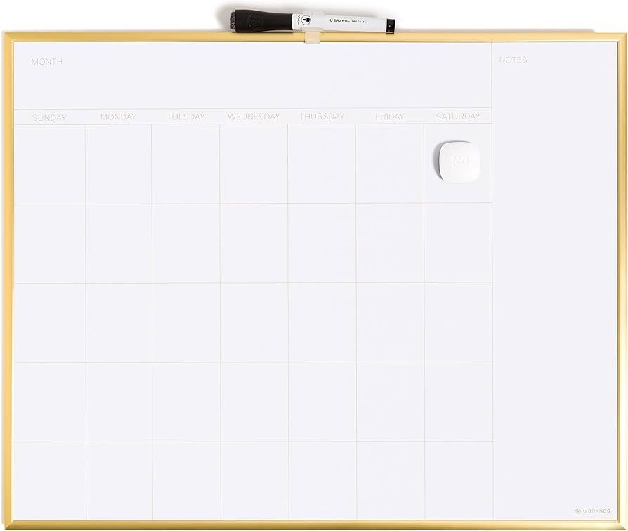 U Brands Magnetic Monthly Calendar Dry Erase Board, 16 x 20 Inches, Gold Aluminum Frame - 364U00-... | Amazon (US)