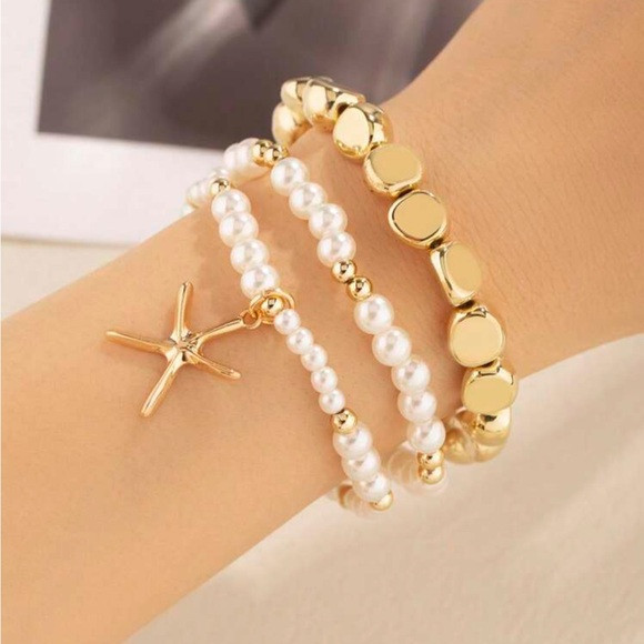 ⚠️Clearance 3pcs Gold And Faux Pearl Beach Style Bracelets | Poshmark