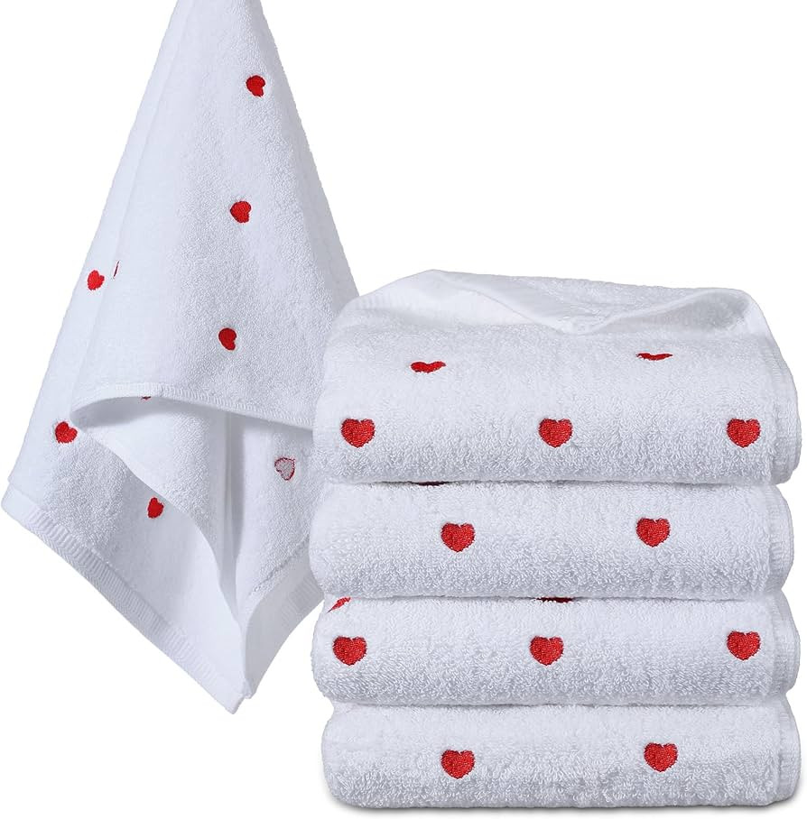 SmoothNovelty 4 Pcs Valentine‘s Day Hand Towels for Bathroom 13'' x 30'' Heart Decorative Hand ... | Amazon (US)