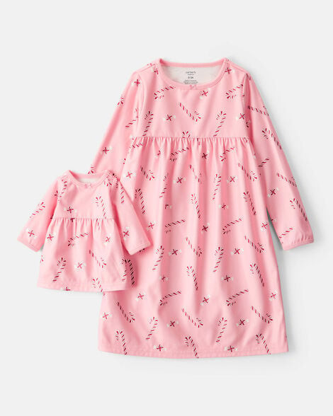 Carter's Girls 2-Piece Peppermints Long-Sleeve Loose Fit Night Gown & Matching Doll Gown - Pink 2-3 Pink | Carter's Inc