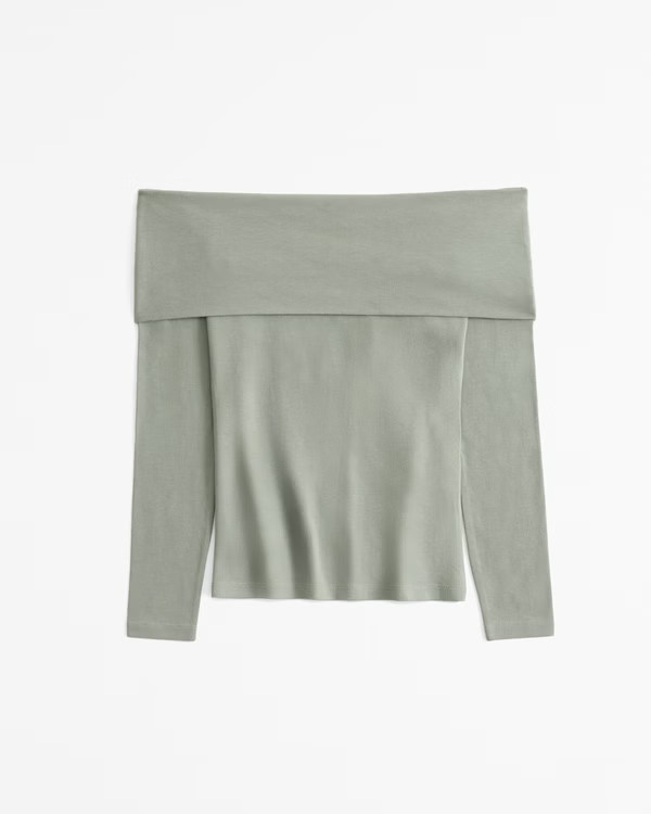 Women's Long-Sleeve Cotton-Blend Seamless Fabric Tuckable Off-The-Shoulder Top | Women's Tops | A... | Abercrombie & Fitch (US)