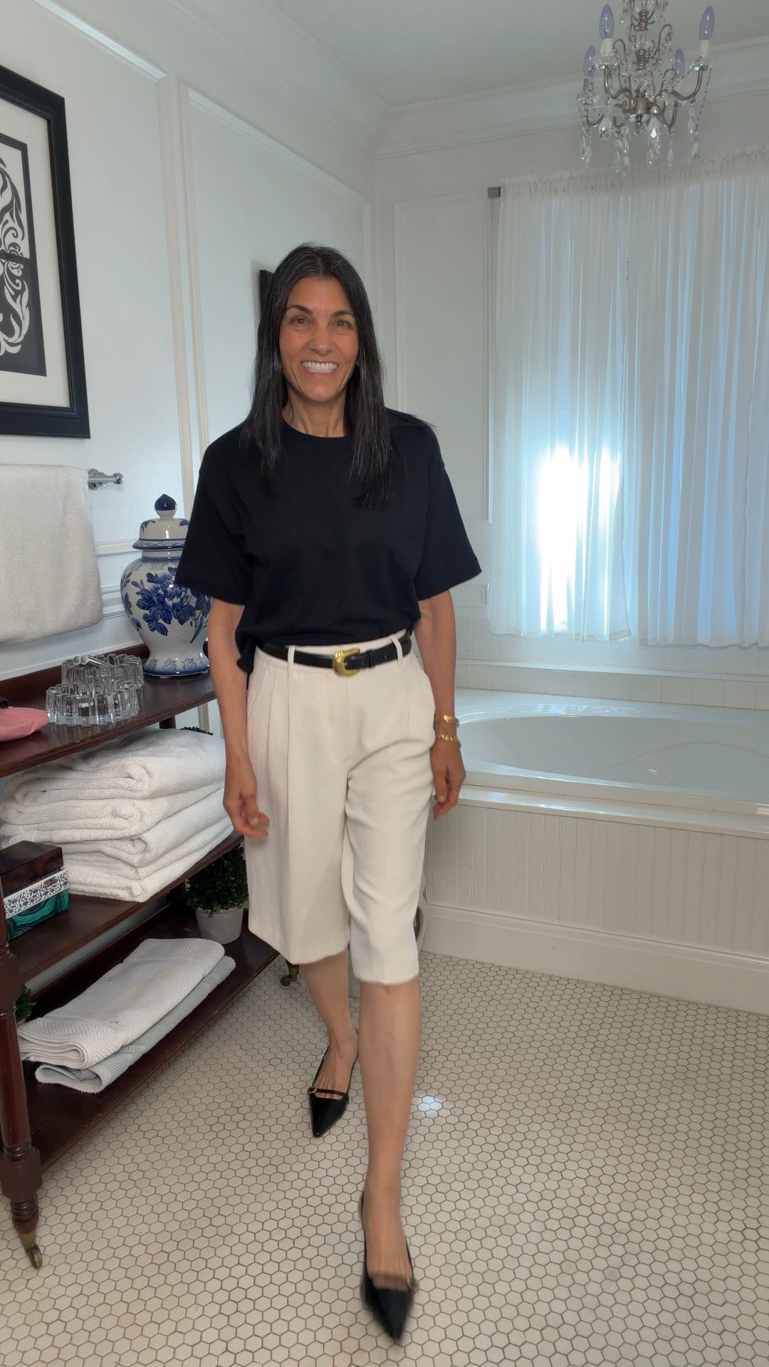 Black t and ivory Bermuda shirts 