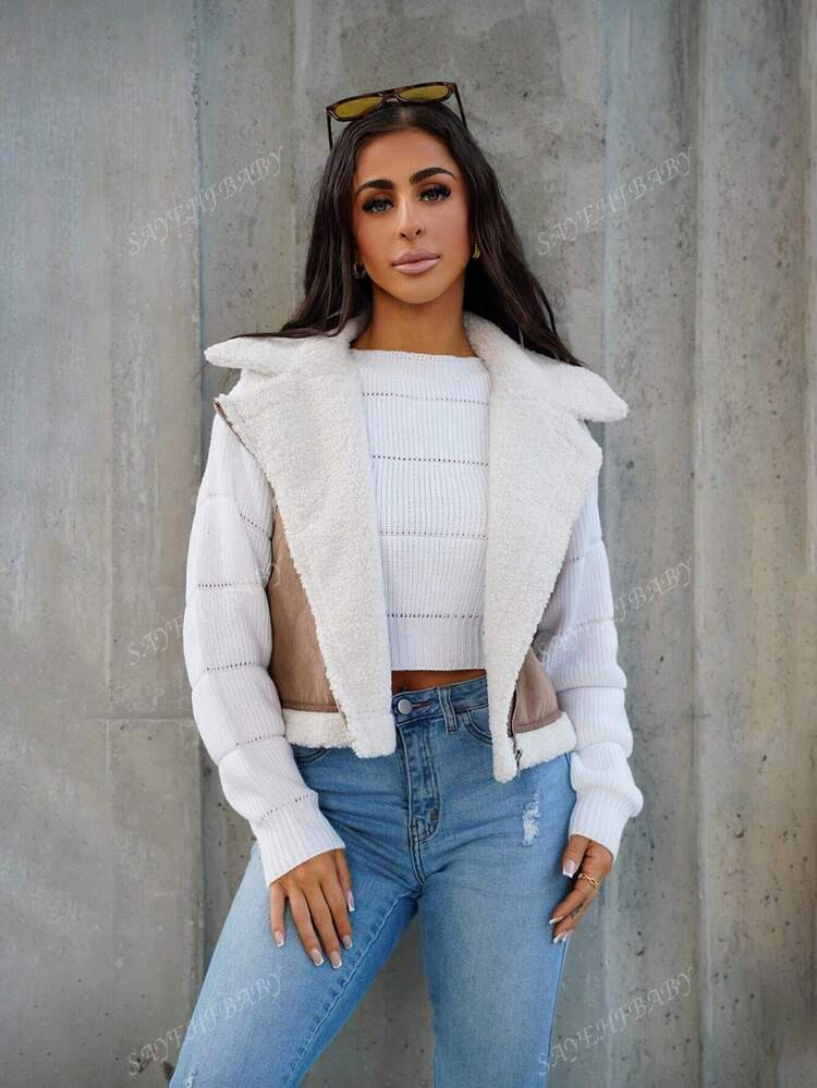 SAYEHFBABY Barn Jackets,Women's Brown Lapel Loose Fleece Jacket, Fall And Winter,Casual,Brown, | SHEIN