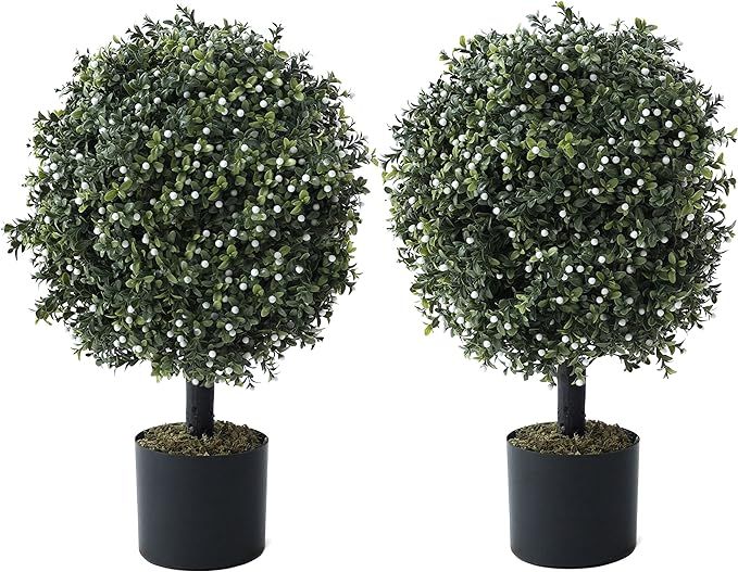 CAPHAUS Artificial Boxwood Topiary Ball Tree Set of 2, Artificial UV Resistant Bushes, Faux Potte... | Amazon (US)