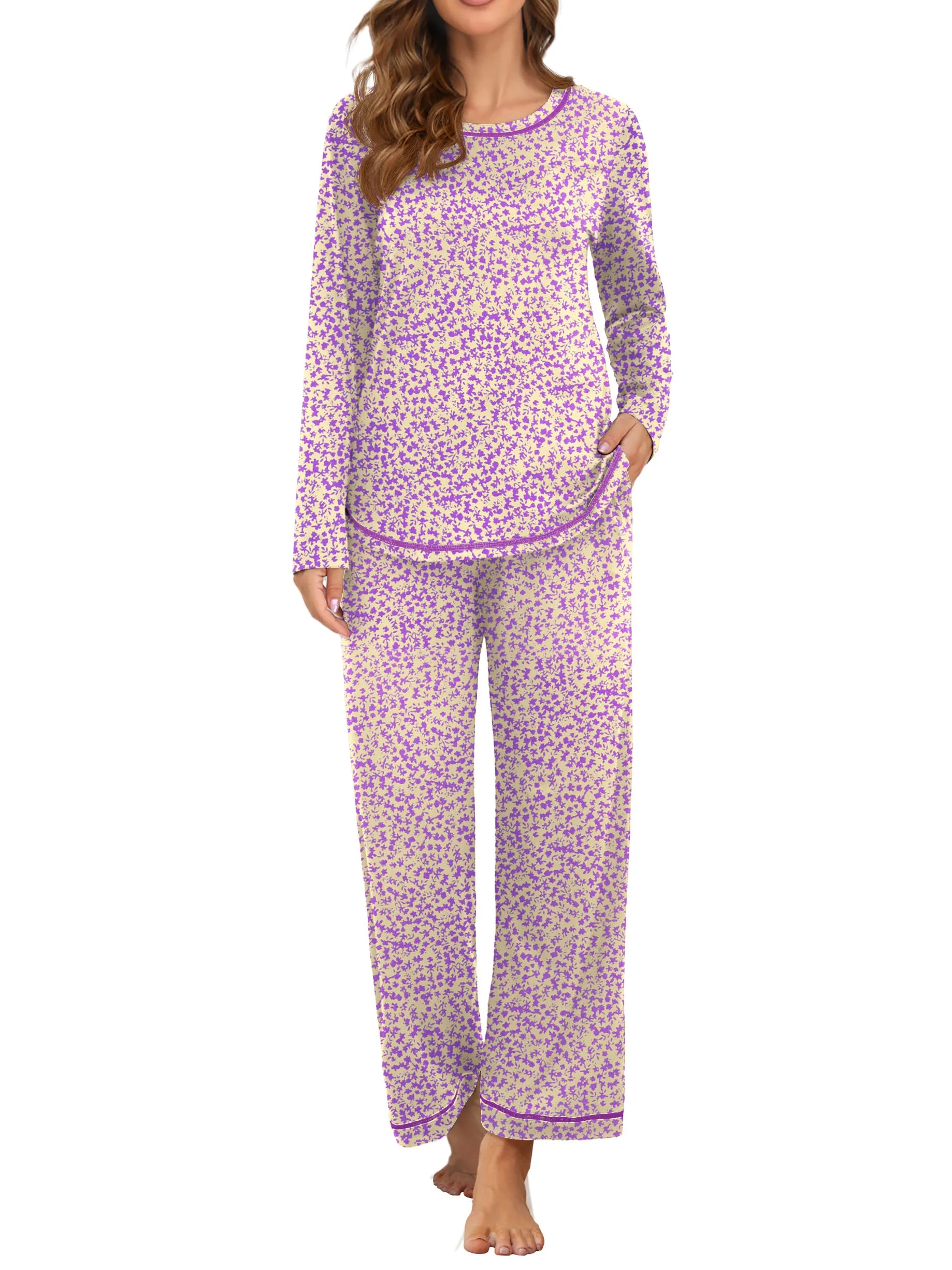 MINTREUS Women's Pajama Set Long Sleeve Sleepwear Set Soft Two Piece Matching Set with Pockets - ... | Walmart (US)
