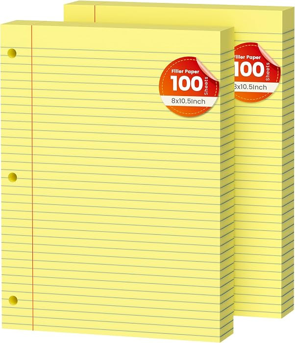 Yellow Loose Leaf Paper 200 Sheets Colored Filler Paper 2 Pack 8 * 10.5 College Ruled Paper 3-Hol... | Amazon (US)