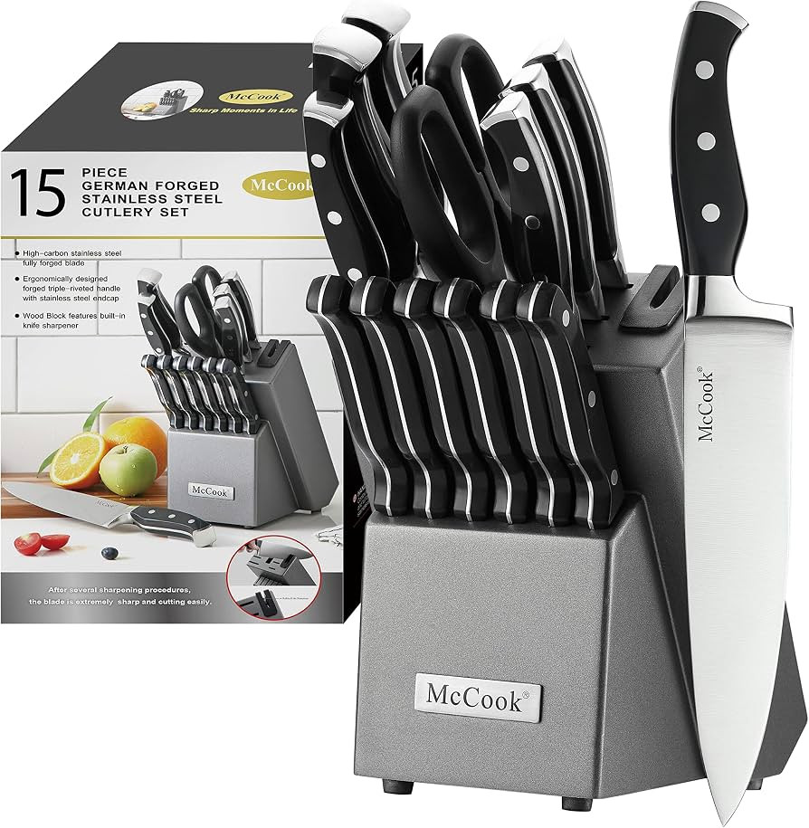 McCook\u00ae Knife Sets,German Stainless Steel Kitchen Knife Block Set with Built-in Sharpener | Amazon (US)