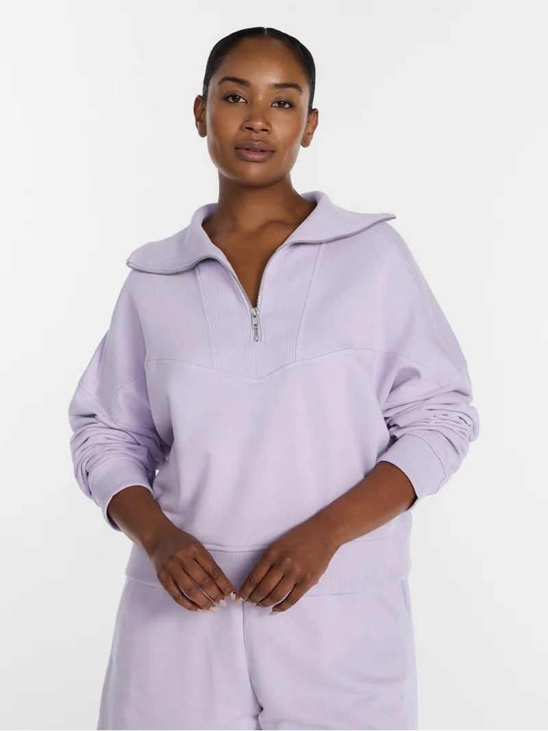 Athletic Works Women's and Women's Plus Quarter-Zip Sweatshirt, Midweight, Size XS-4X | Walmart (US)