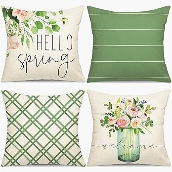 YGEOMER Spring Pillow Covers 20x20 Set of 4 Spring Farmhouse Throw Pillow Cover Green Garden Line... | Amazon (US)